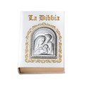 Sacra Bibbia italiana con copertina bianca e placca della Sacra Famiglia